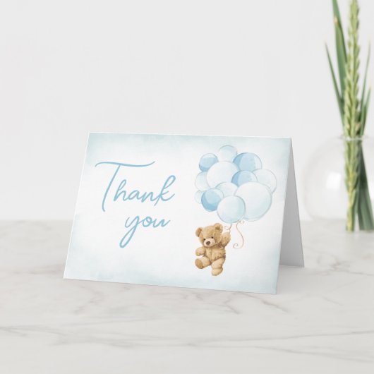 Blue Teddy Bear Balloons Baby shower Bedankkaart (Voorkant)