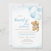 Blue Teddy Bear Balloons Baby shower Kaart (Voorkant)