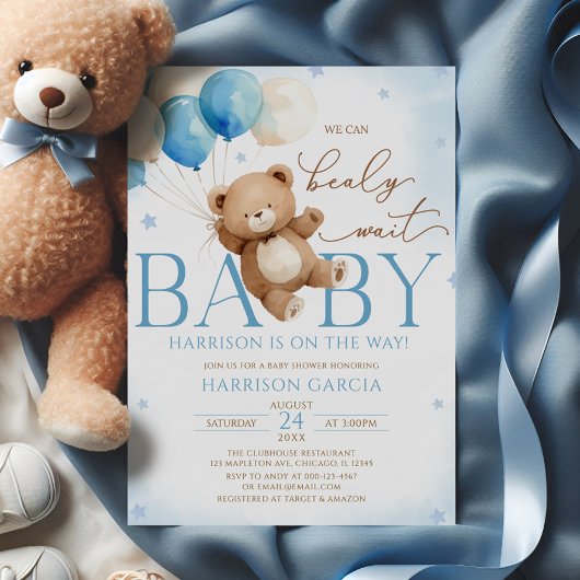 Blue Teddy Bear Balloons Baby shower Kaart