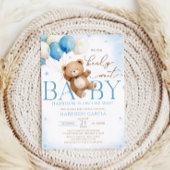 Blue Teddy Bear Balloons Baby shower Kaart