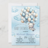 Blue Teddy Bear Balloons Clouds Baby shower Kaart (Voorkant)