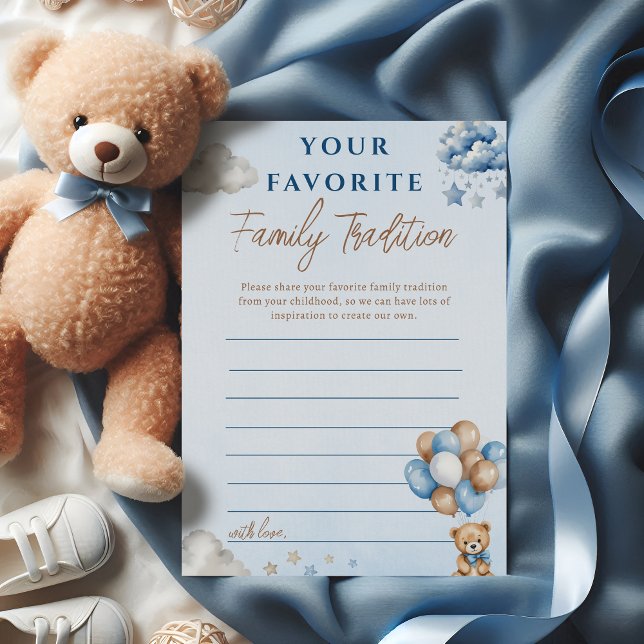 Blue Teddy Bear Balloons Family Tradition Card (Creator heeft geüpload)
