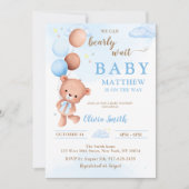 Blue Teddy Bear Balloons Jongen Baby shower Kaart (Voorkant)