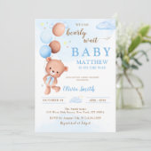 Blue Teddy Bear Balloons Jongen Baby shower Kaart (Staand voorkant)