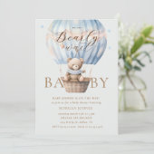 Blue Teddy Bear Barly Wait Baby shower Kaart (Staand voorkant)