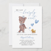 Blue Teddy Bear Barly Wait Baby shower Kaart (Voorkant)