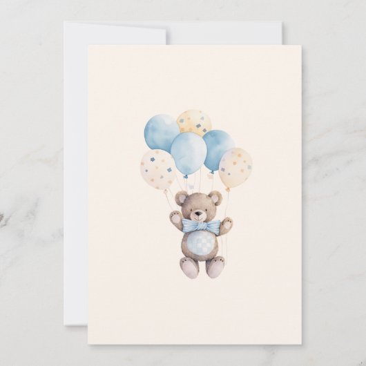 Blue Teddy Bear Barly Wait Baby shower Kaart (Achterkant)