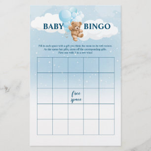 Blue Teddy Bear BINGO Baby shower Spelletjes Flyer