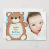 Blue Teddy Bear Birth kondiging Kaart (Voorkant)