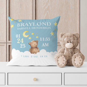 Blue Teddy Bear Birth Stats Nursery Pillow Kussen