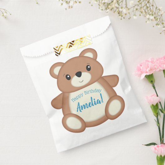 Blue Teddy Bear Birthday Party Bedankzakje (Gezegeld)