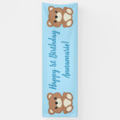 Blue Teddy Bear Birthday Party Spandoek (Verticaal)