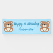 Blue Teddy Bear Birthday Party Spandoek (Horizontaal)