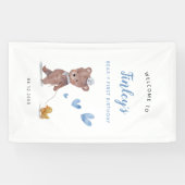 Blue Teddy Bear Birthday Party Welkomstteken Spandoek (Horizontaal)