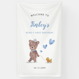Blue Teddy Bear Birthday Party Welkomstteken Spandoek