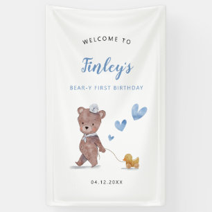 Blue Teddy Bear Birthday Party Welkomstteken Spandoek