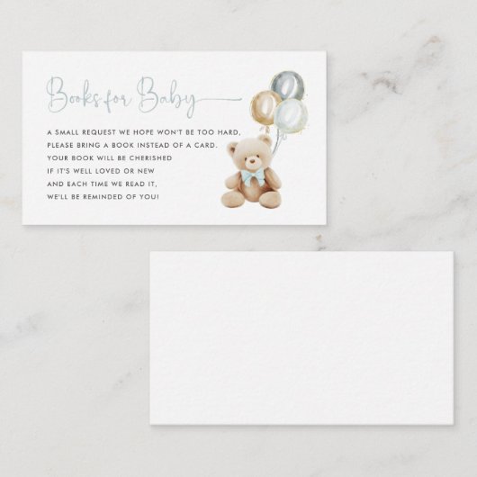 Blue Teddy Bear Books for Baby Kaart (Voorkant / Achterkant)