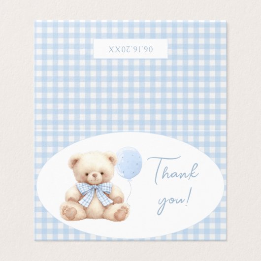 Blue Teddy Bear Bow Baby shower Bedankt Kaarten (Buitenkant ongevouwen)