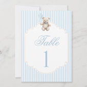 Blue Teddy Bear Bow Balloon Baby Boy Table Number (Voorkant)