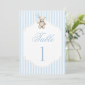 Blue Teddy Bear Bow Balloon Baby Boy Table Number (Staand voorkant)
