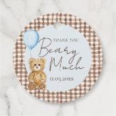 Blue Teddy Bear Boy Baby shower Bedankt Bedankjes Labels (Voorkant)