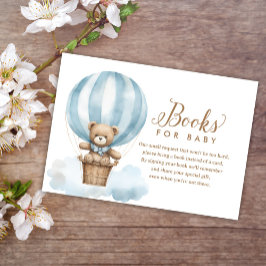 Blue Teddy Bear Boy Baby shower Boeken voor Baby Informatiekaartje