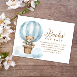 Blue Teddy Bear Boy Baby shower Boeken voor Baby Informatiekaartje