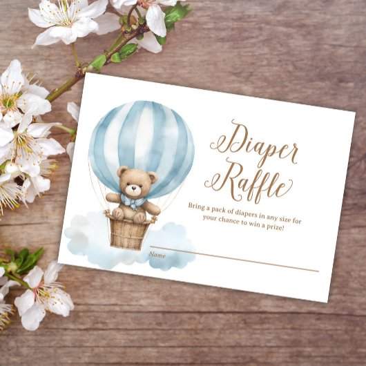 Blue Teddy Bear Boy Baby shower Diaper Raffle Informatiekaartje