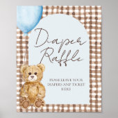 Blue Teddy Bear Boy Baby Shower Diaper Raffle Sign Poster (Voorkant)