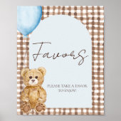 Blue Teddy Bear Boy Baby Shower Favor Table Sign Poster (Voorkant)