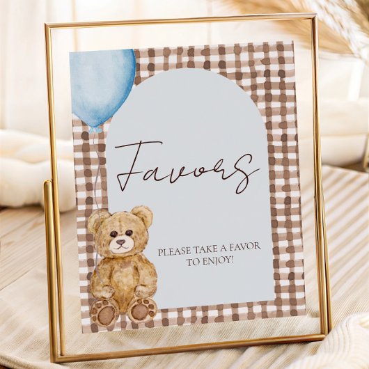 Blue Teddy Bear Boy Baby Shower Favor Table Sign Poster
