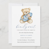 Blue Teddy Bear Boy Baby shower Invitation Kaart (Voorkant)
