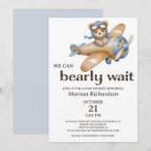 Blue Teddy Bear Boy Baby shower Invitation Kaart (Voorkant / Achterkant)