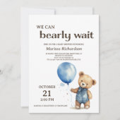 Blue Teddy Bear Boy Baby shower Invitation Kaart (Voorkant)