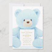 Blue Teddy Bear Boy Baby shower Invitation Kaart (Voorkant)