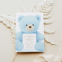 Blue Teddy Bear Boy Baby shower Invitation