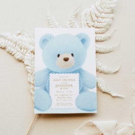 Blue Teddy Bear Boy Baby shower Invitation Kaart