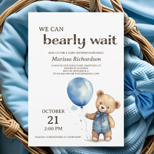 Blue Teddy Bear Boy Baby shower Invitation Kaart