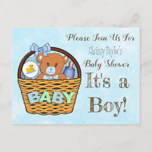 Blue Teddy Bear Boy Baby shower Invite Briefkaart