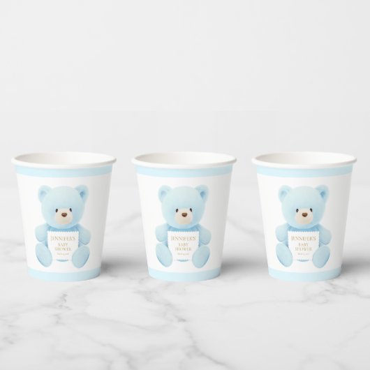 Blue Teddy Bear Boy Baby shower Papieren Bekers (Multi)