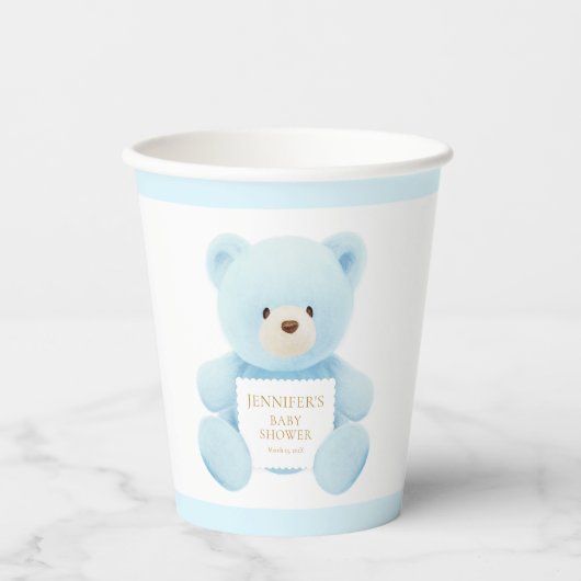 Blue Teddy Bear Boy Baby shower Papieren Bekers (Voorkant)
