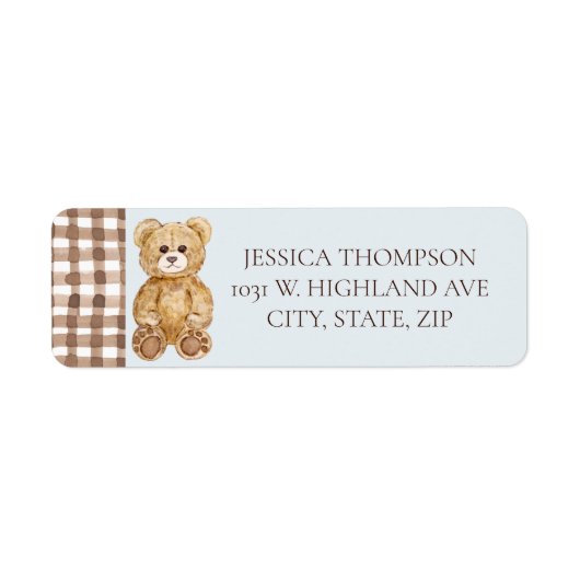 Blue Teddy Bear Boy Baby shower retouradres Etiket (Voorkant)