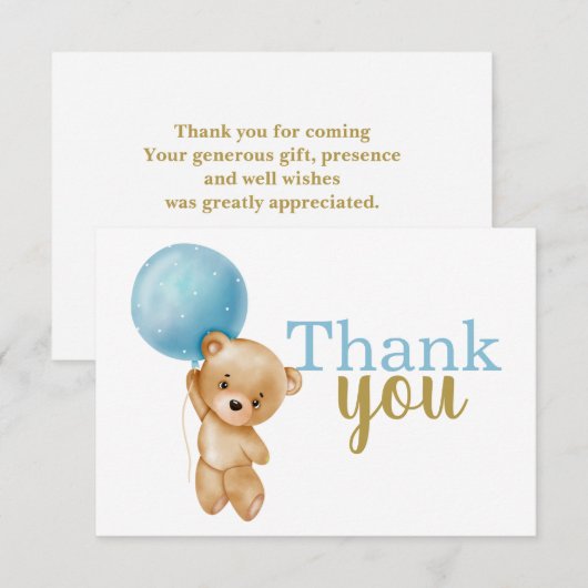 Blue Teddy Bear Boy Bedankt voor je briefkaart (Voorkant / Achterkant)