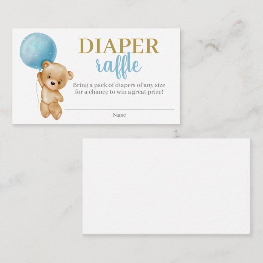 Blue Teddy Bear Boy Diaper Raffle Enclosure Card Informatiekaartje (Voorkant / Achterkant)