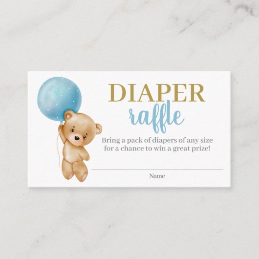 Blue Teddy Bear Boy Diaper Raffle Enclosure Card Informatiekaartje (Voorkant)