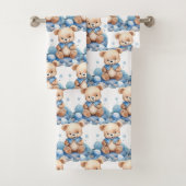 Blue Teddy Bear Boy's Badhanddoek Set Bad Handdoek (Insitu)