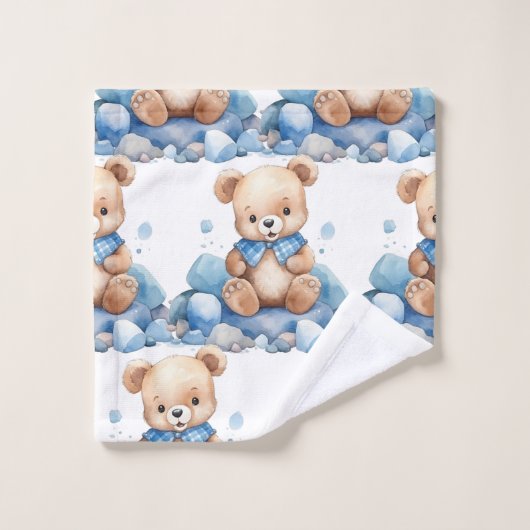 Blue Teddy Bear Boy's Badhanddoek Set Bad Handdoek (Wasdoekje)