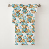 Blue Teddy Bear Boy's Badhanddoek Set Bad Handdoek (Insitu)
