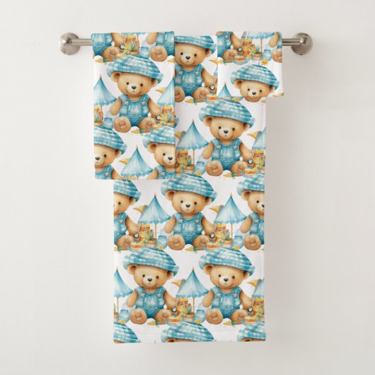 Blue Teddy Bear Boy's Badhanddoek Set Bad Handdoek (Insitu)
