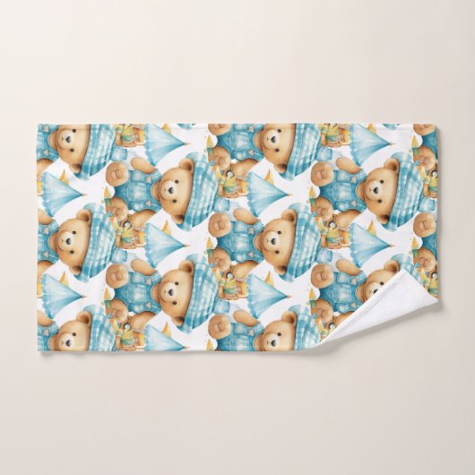 Blue Teddy Bear Boy's Badhanddoek Set Bad Handdoek (Handdoek)